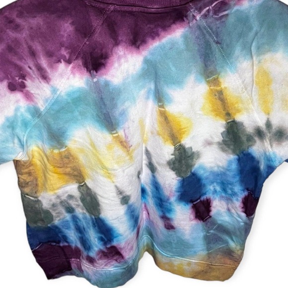 Hand Tie Dyed Upcycled Multicolor French Terry Short Sleeve Sweatshirt Women's M - Picture 8 of 11